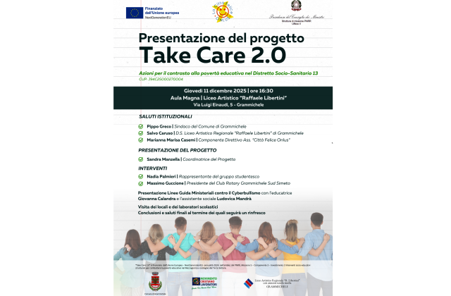 Grammichele. Oggi si presenta il progetto Take Care 2.0 – Azioni per il contrasto alla povertà educativa nel Distretto Socio-Sanitario 13